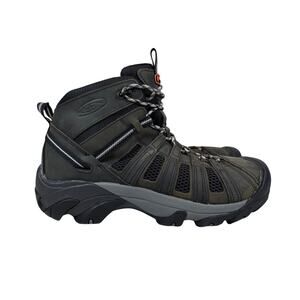 Keen Mid Voyageur Hiking Boots Mens 13 All Terrain Leather Grey Scarlet Ibis WP